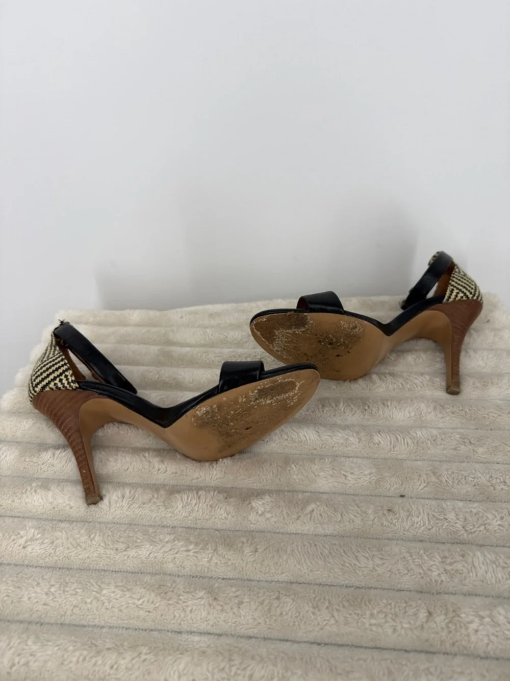 Madewell Marcel Open Toe Raffia Heel Sandals in black leather size 6.5